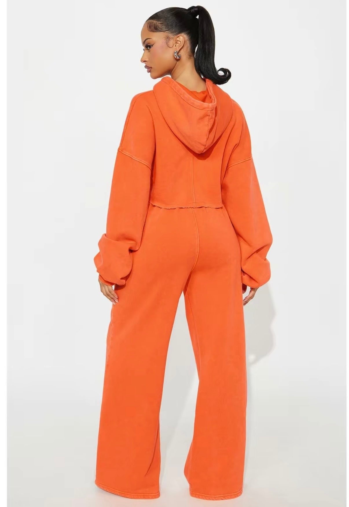 On The Go Fleece Pant Set - Orange - Fashion Nova - Talla S