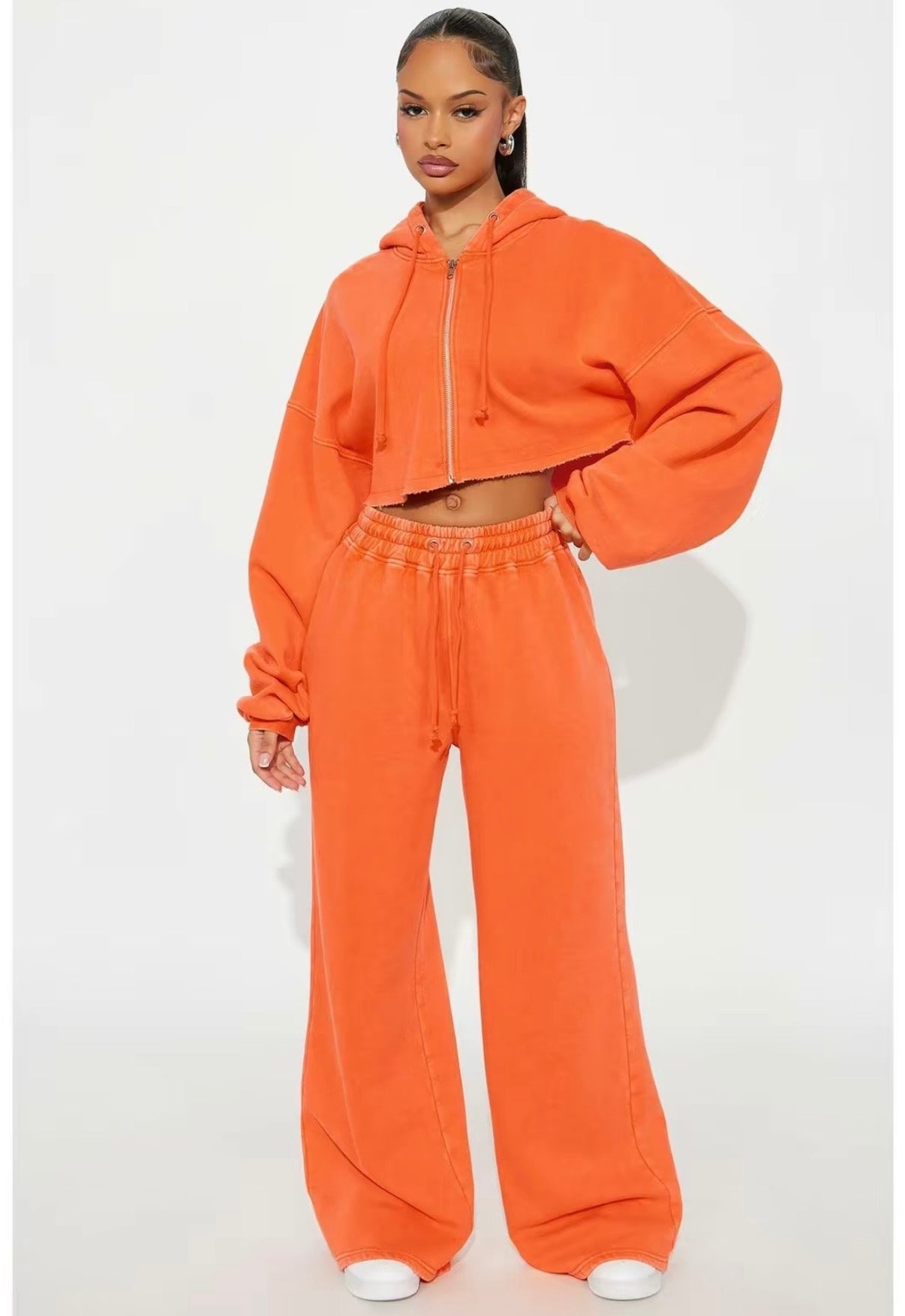 On The Go Fleece Pant Set - Orange - Fashion Nova - Talla S