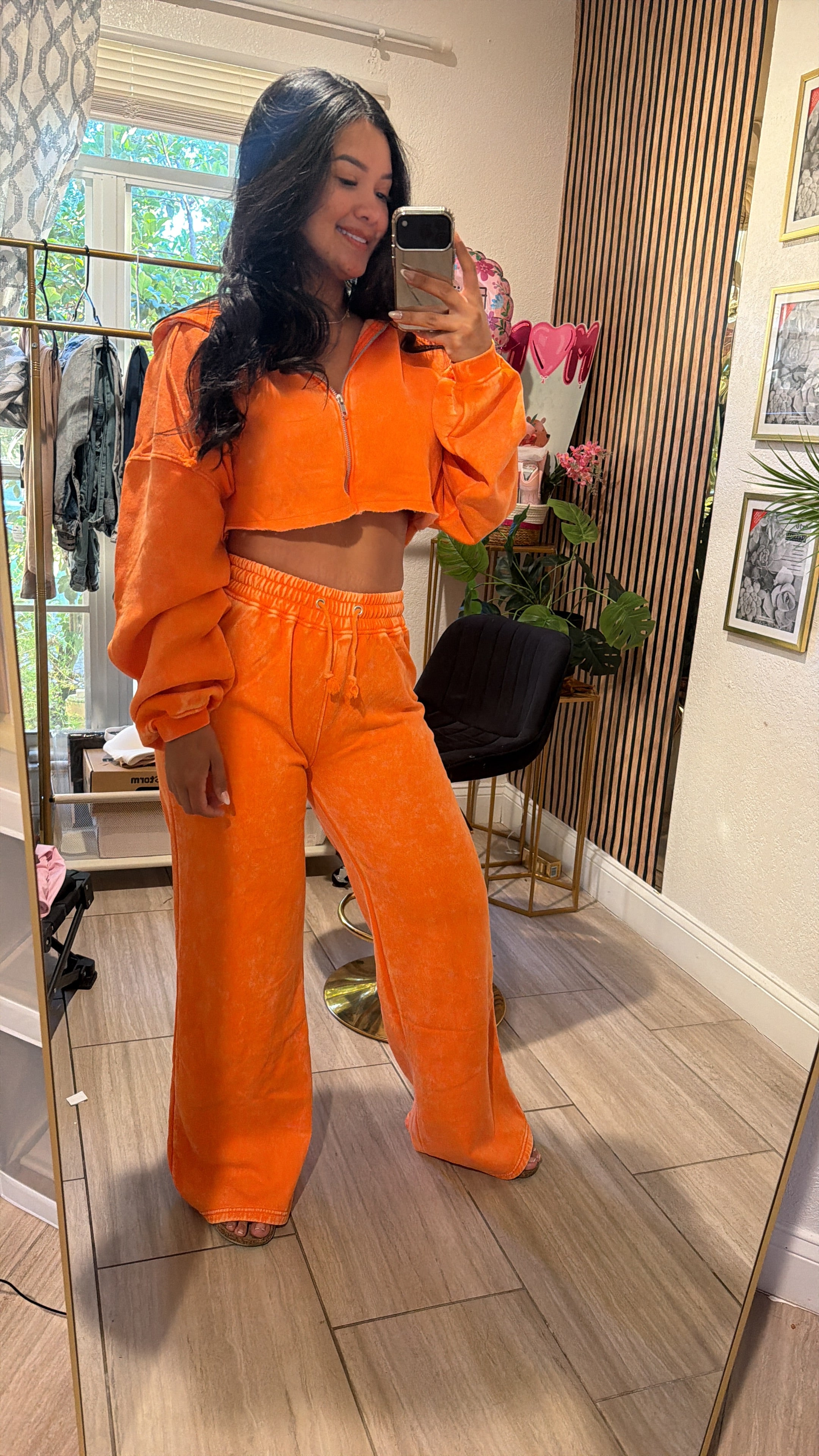 On The Go Fleece Pant Set - Orange - Fashion Nova - Talla S
