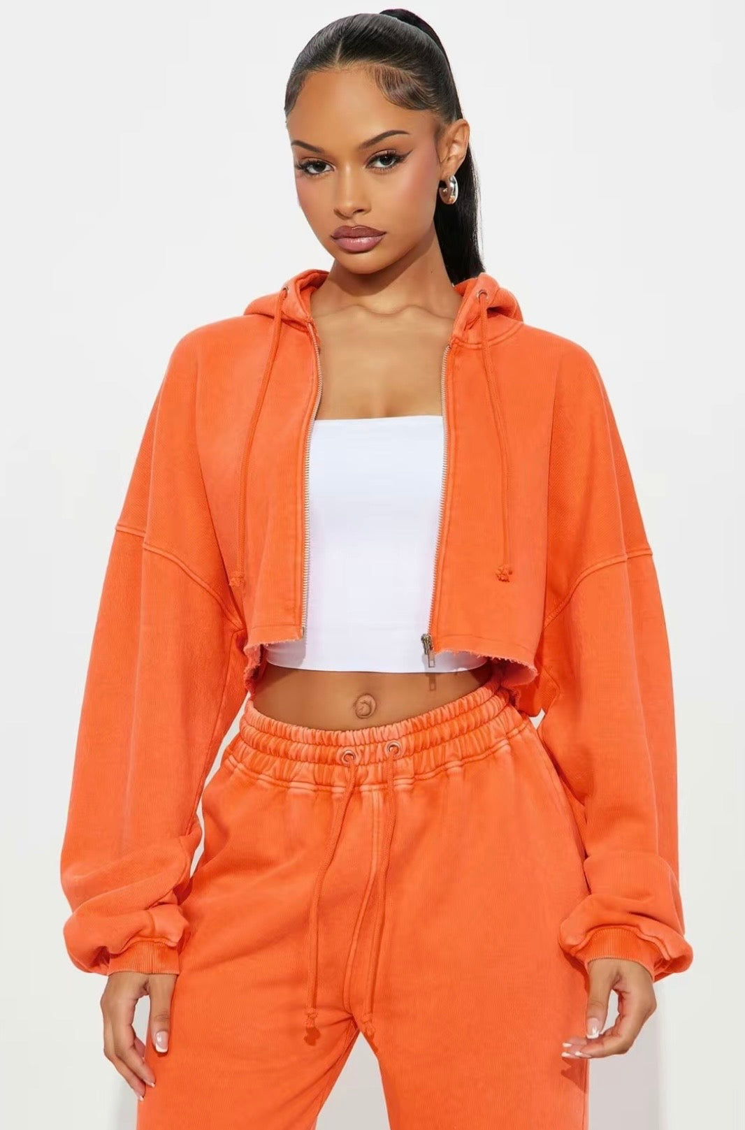 On The Go Fleece Pant Set - Orange - Fashion Nova - Talla S