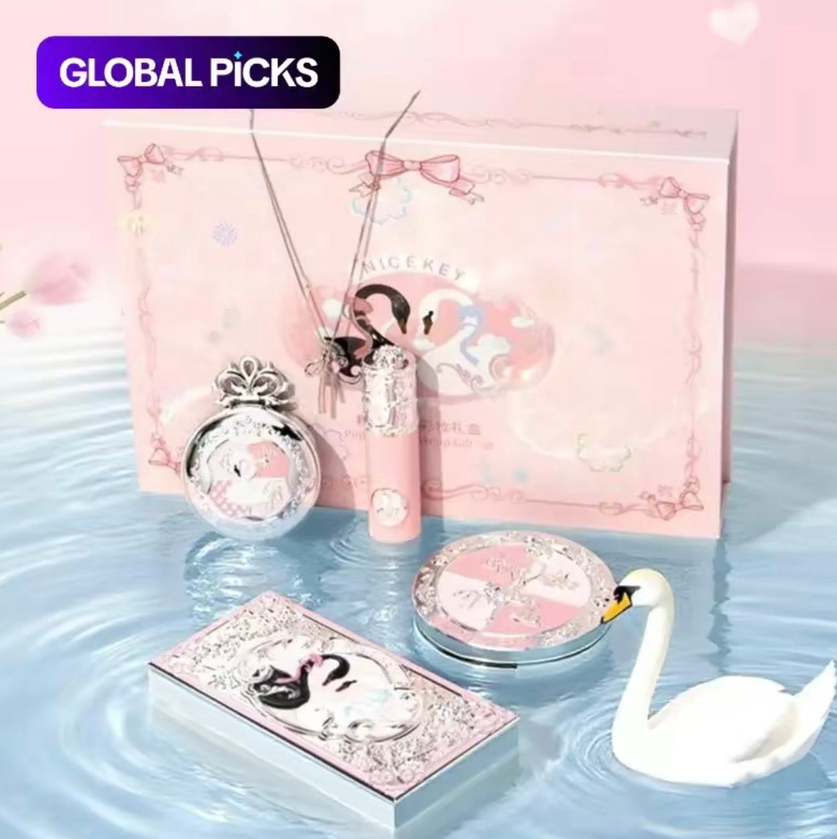Ballet Makeup Gift Box Set, Cosmetic Gift Set, Makeup Bundle Box, Ballet-Themed Glam Set with Lip Balm, Powder Highlighter and Eyeshadow Palette, Essential Makeup Tools for Students, Includes Greeting Card & Gift Bag ￼